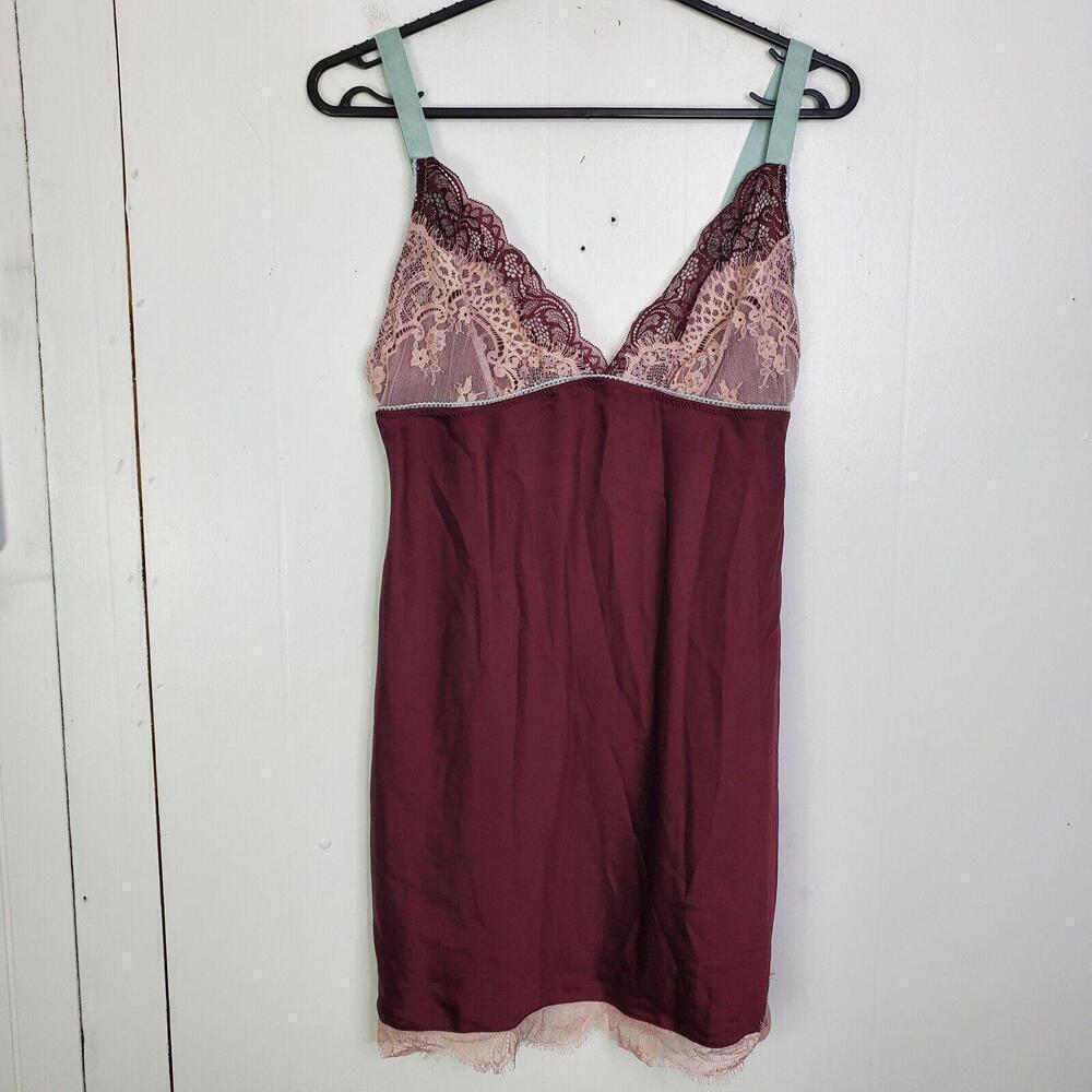 In Bloom Top Womens Small Lingerie Babydoll Slip Tan Lace Sexy Cami Burgundy Y2K - Picture 4 of 9